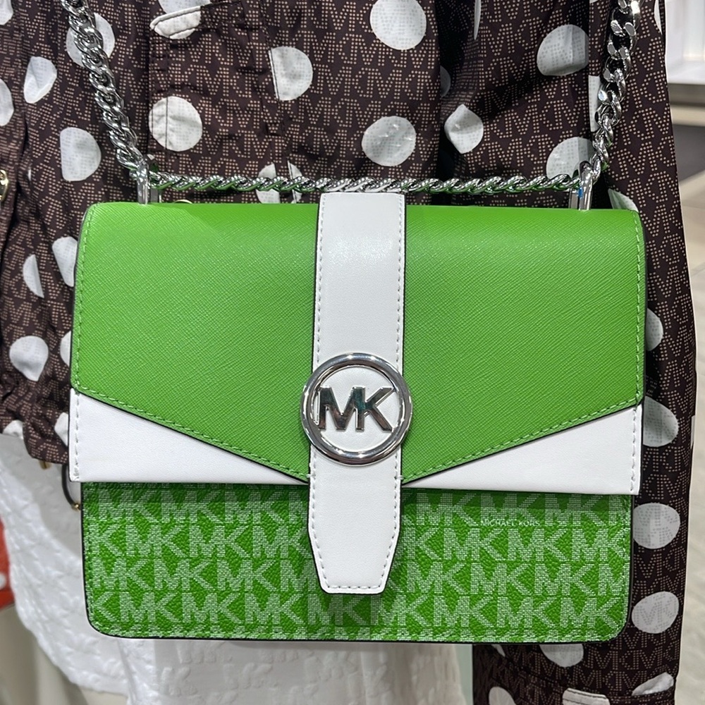 Michael Kors Greenwich Small Color-Block Signature Logo Flap Crossbody XBODY Bag - Picture 7 of 16